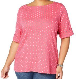 Karen Scott Womens Top Pink Size 3X Plus Polka Dot